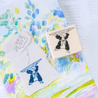 Bon Appétit Rubber Stamp by Dodolulu — figure-with-hat wooden rubber stamp on watercolour, for journaling