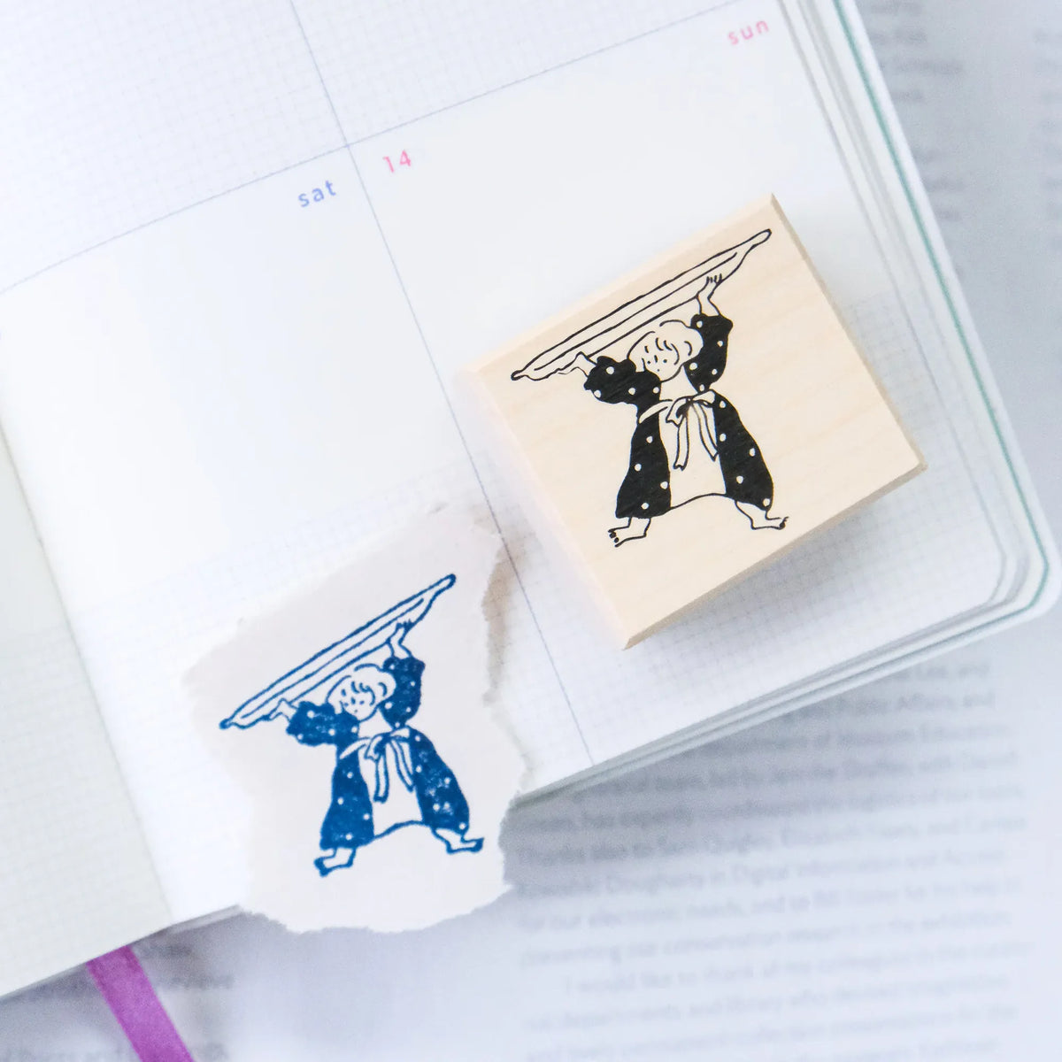 Bon Appétit Rubber Stamp by Dodolulu — figure-with-umbrella stamp and printed design, for journaling