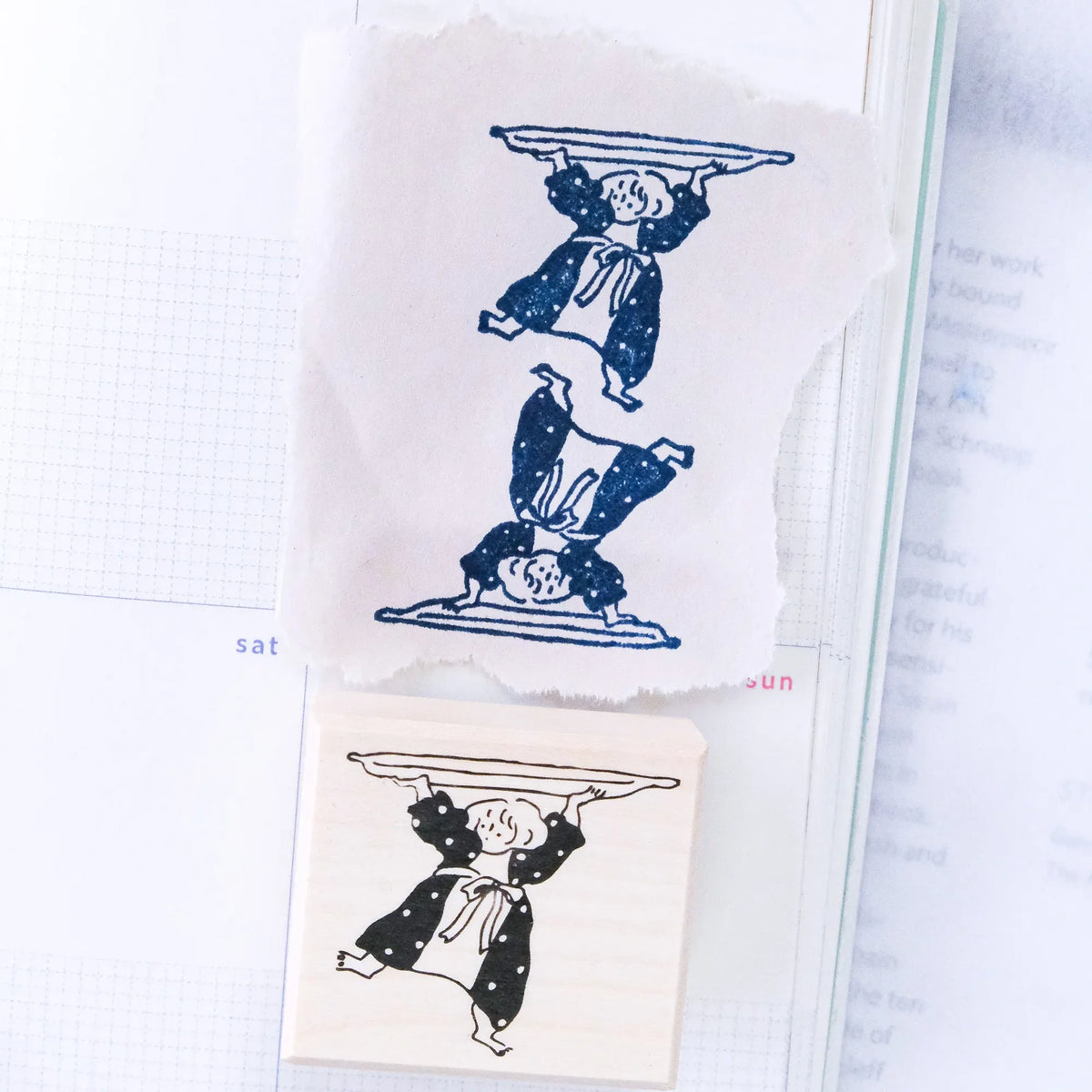 Bon Appétit Rubber Stamp by Dodolulu — two blue stamped tray-figure designs, for journaling