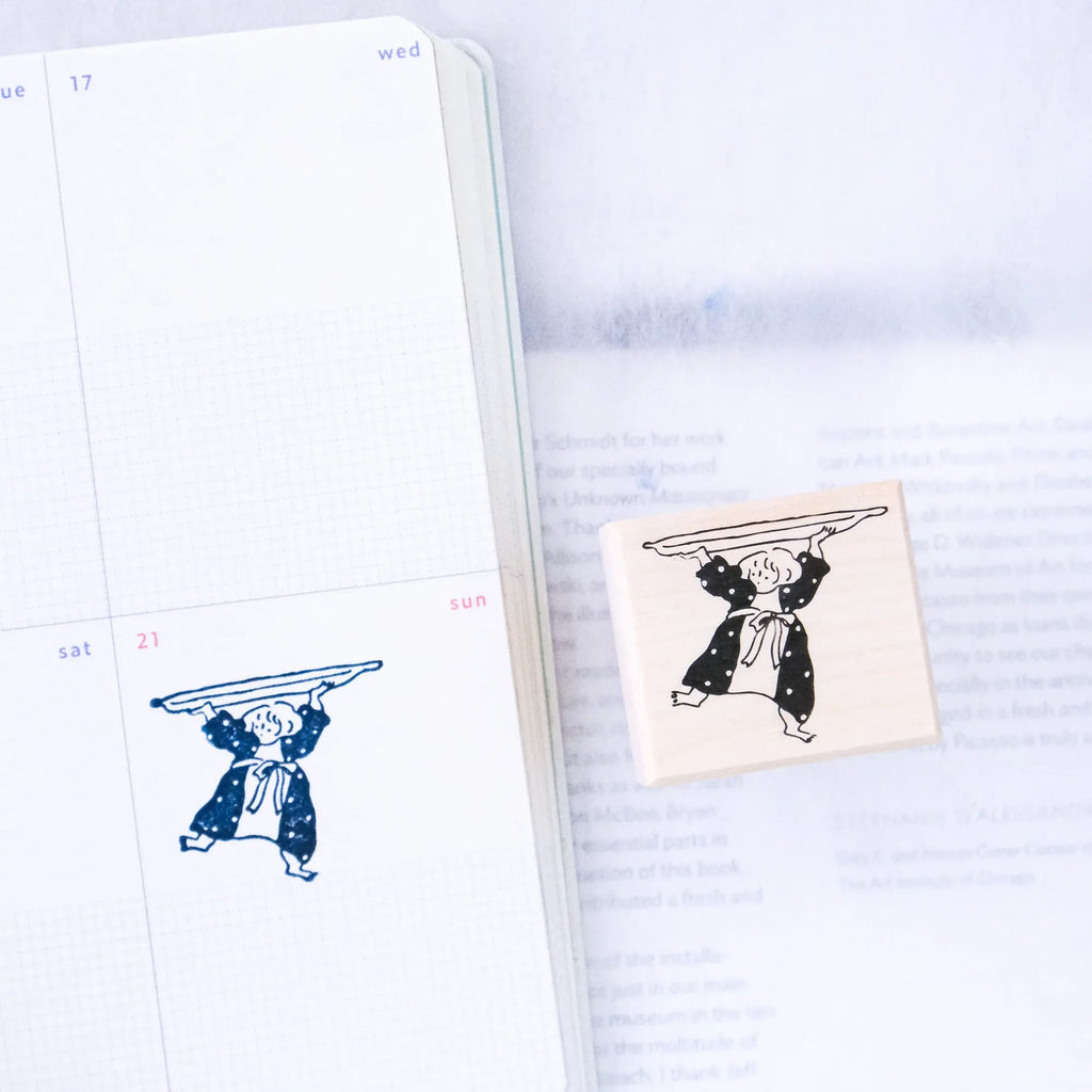 Bon Appétit Rubber Stamp by Dodolulu — bear-design wooden rubber stamp by a calendar, for journaling