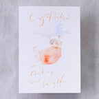 Reaching New Heights Greeting Card by Dodolulu — watercolour baby illustration on grey, for gifting
