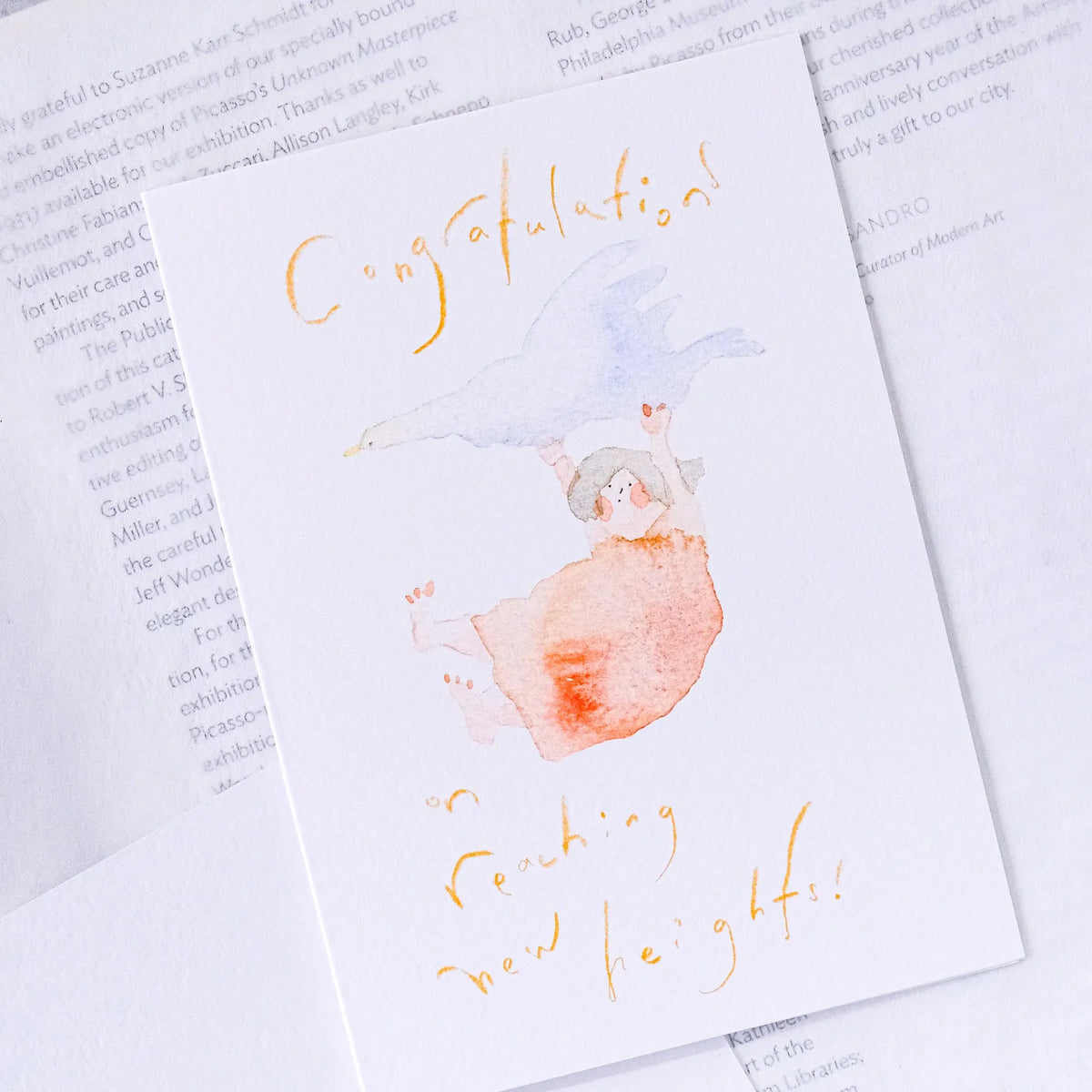 Reaching New Heights Greeting Card by Dodolulu — watercolour baby illustration shown on white, for gifting