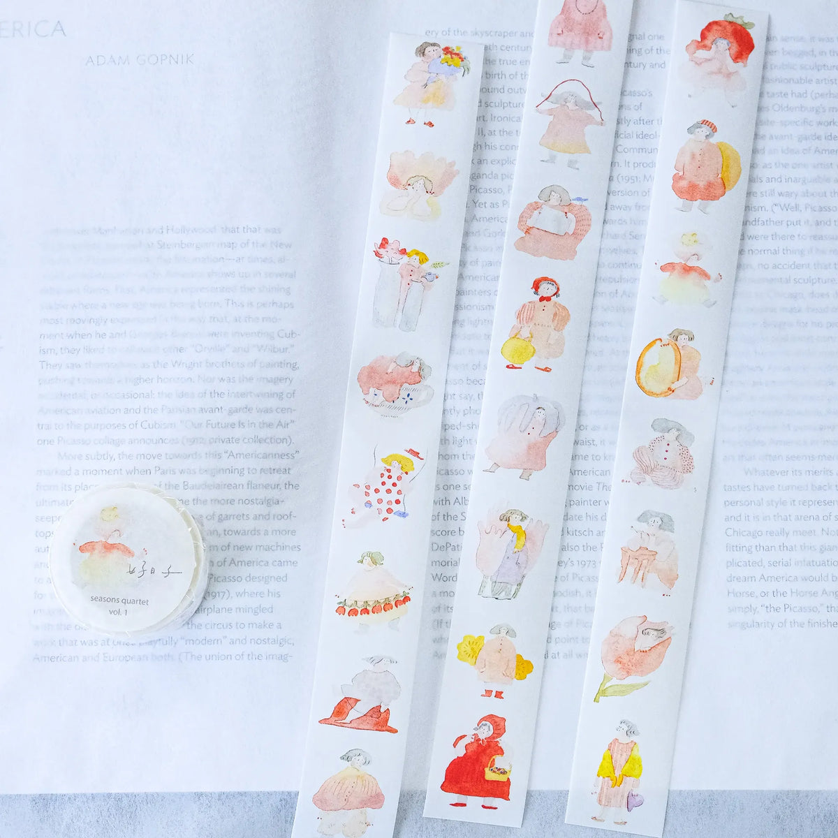Seasons Quartet Vol.1 Washi Tape by Dodolulu — character washi tape strips on a textured surface, for journaling