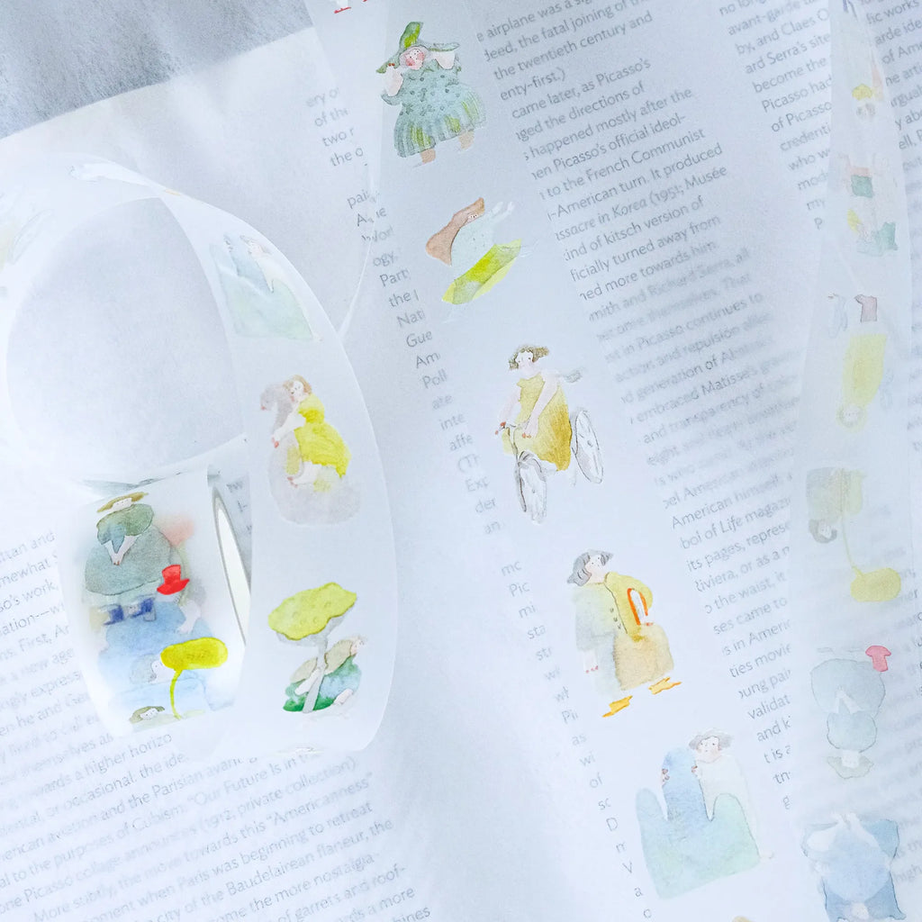 Seasons Quartet Vol.4 PET Tape by Dodolulu — cartoon-character PET tape design on a book page, for journaling