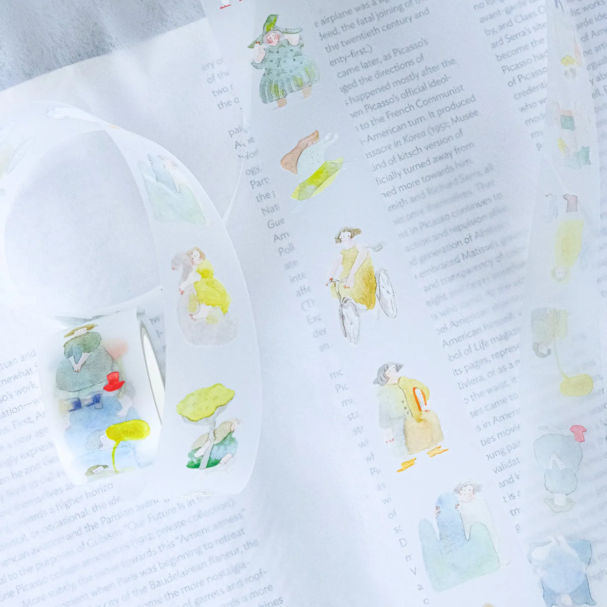 Seasons Quartet Vol.4 PET Tape by Dodolulu — cartoon-character PET tape design on a book page, for journaling