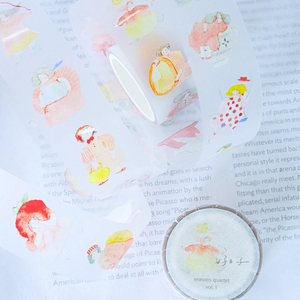 Seasons Quartet Vol.1 PET Tape by Dodolulu — character PET tape design on a book page, for journaling