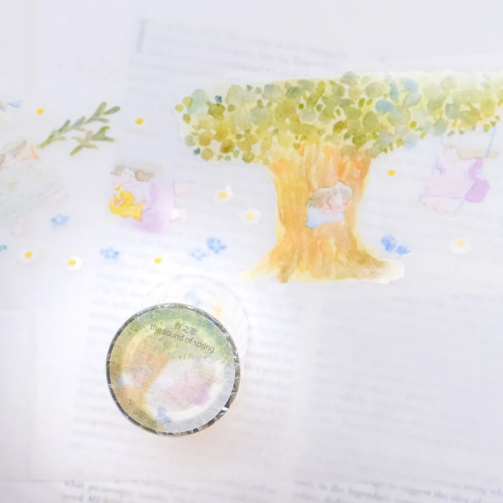 The Sound of Spring PET Tape by Dodolulu — tree-and-rabbit spring PET tape design, for journaling