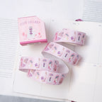 Pink Lullaby Label Tape by Dodolulu — pink cartoon-character label tape design, additional view, for journaling