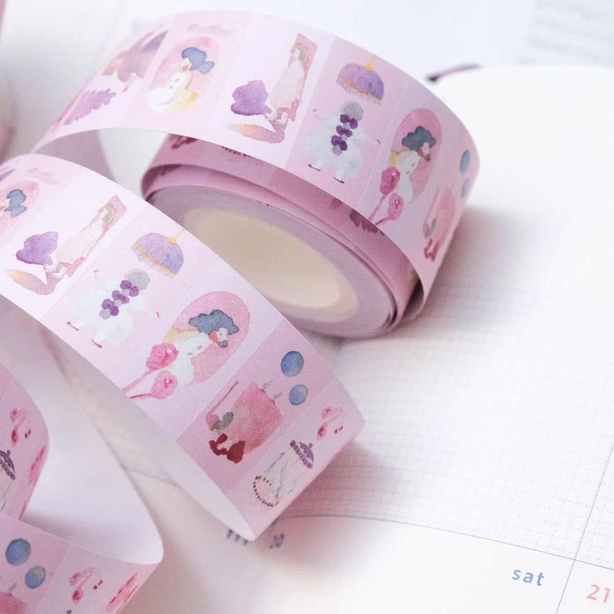 Pink Lullaby Label Tape by Dodolulu — pink cartoon label tape design, for journaling
