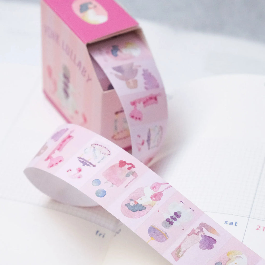 Pink Lullaby Label Tape by Dodolulu — pink cartoon label tape design, for journaling