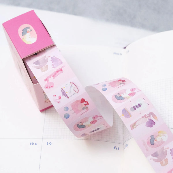 Pink Lullaby Label Tape by Dodolulu — pink cartoon-character label tape roll, for journaling & craft