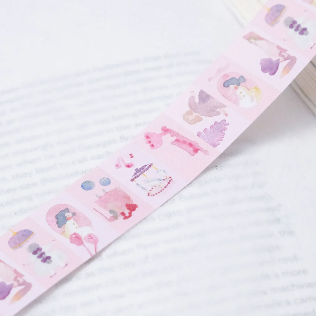 Pink Lullaby Label Tape by Dodolulu — pink cartoon-character label tape design, additional view, for journaling
