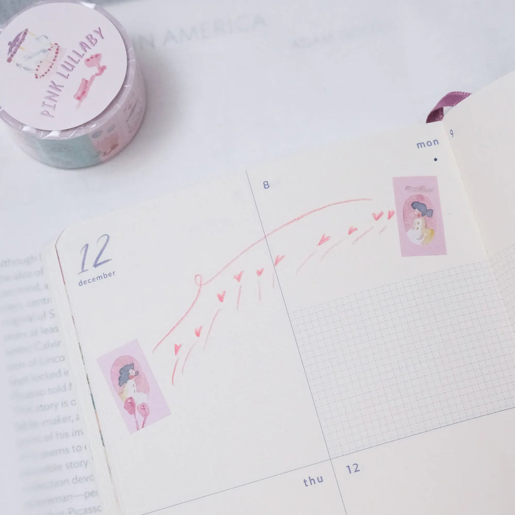 Pink Lullaby Label Tape by Dodolulu — label tape stickers on a calendar page, for journaling