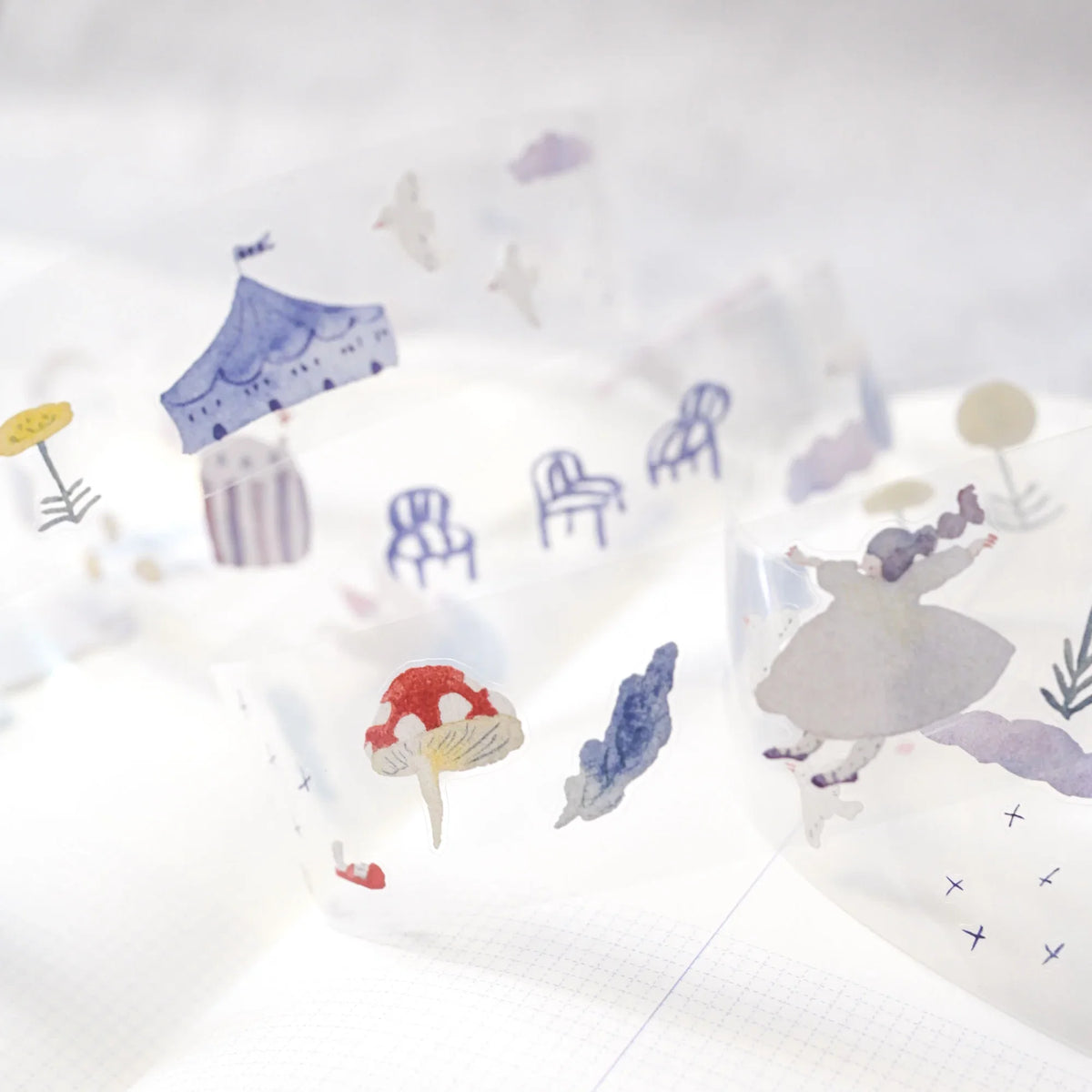 Miles Away .doremi. PET Tape by Dodolulu — circus tent and traveller designs on clear PET deco tape, for journaling