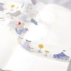 Miles Away .doremi. PET Tape by Dodolulu — blue bird and tent PET tape roll on a notebook, for journaling