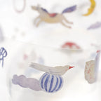 Miles Away .doremi. PET Tape by Dodolulu — bird on a striped ball and unicorn PET tape close-up, for journaling