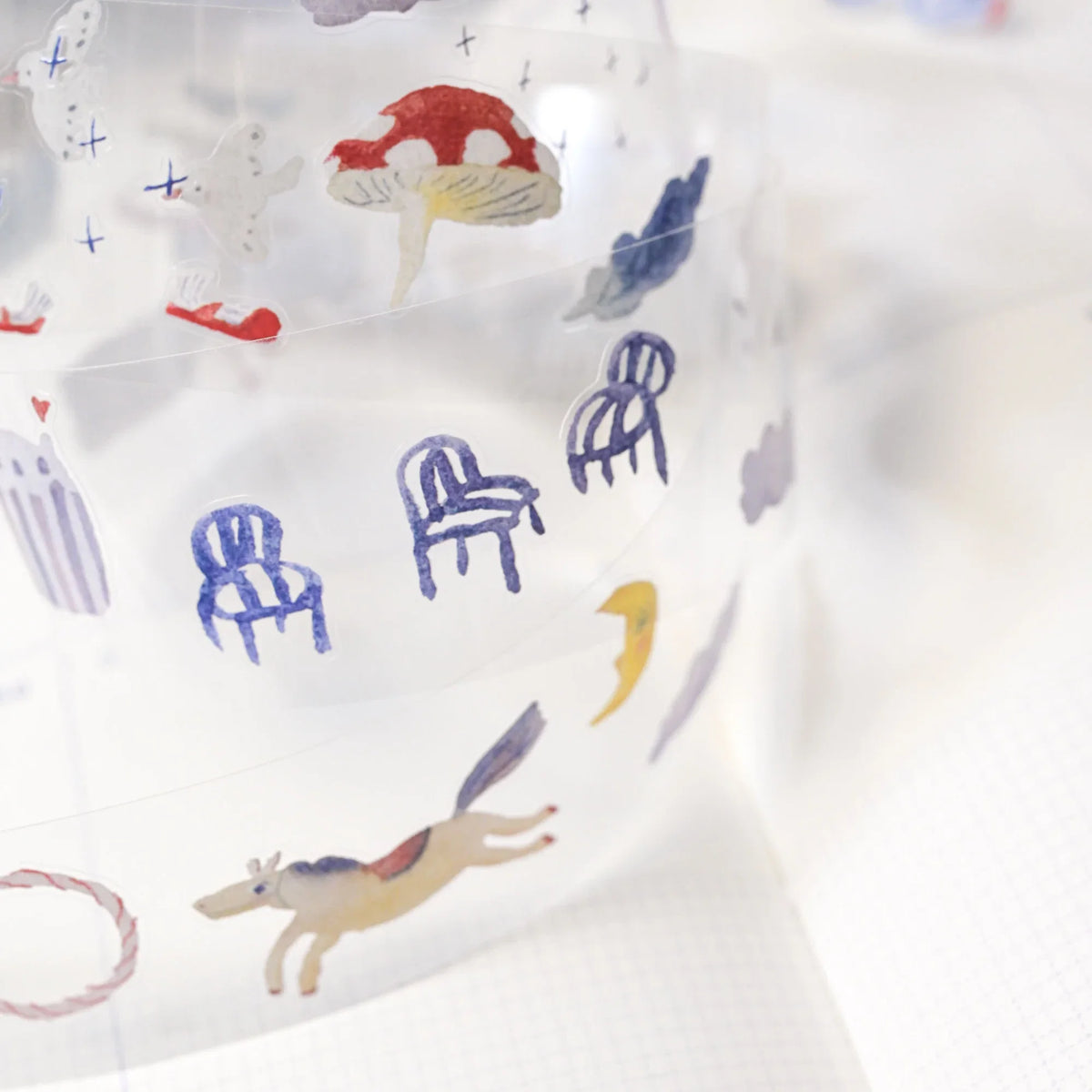 Miles Away .doremi. PET Tape by Dodolulu — chairs, mushroom and unicorn PET tape roll, for journaling
