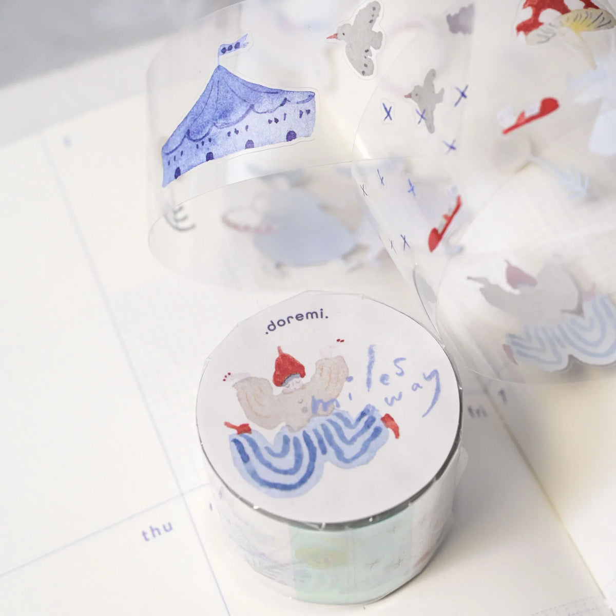 Miles Away .doremi. PET Tape by Dodolulu — tent, birds and chicken PET tape roll on a notebook, for journaling