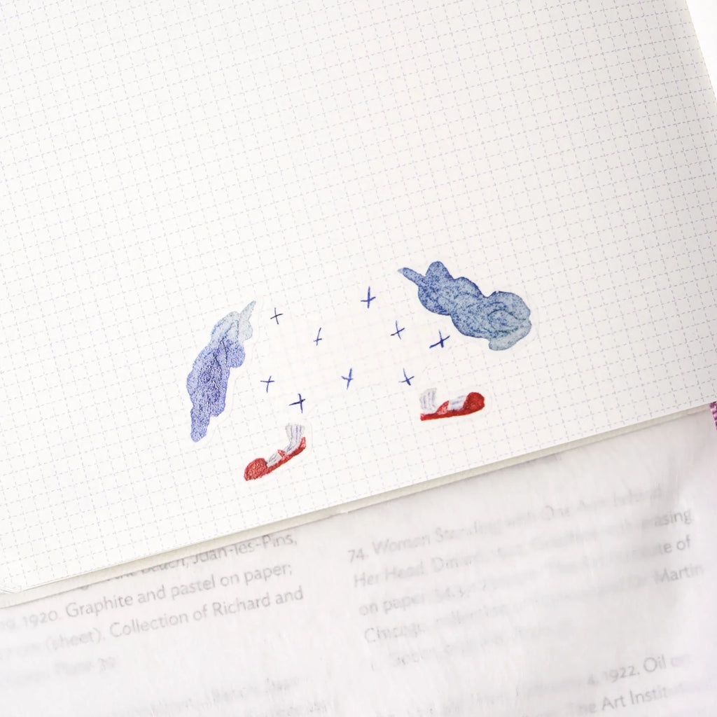 Miles Away .doremi. Washi Tape by Dodolulu — clouds and paper-planes washi tape in a notebook, for journaling