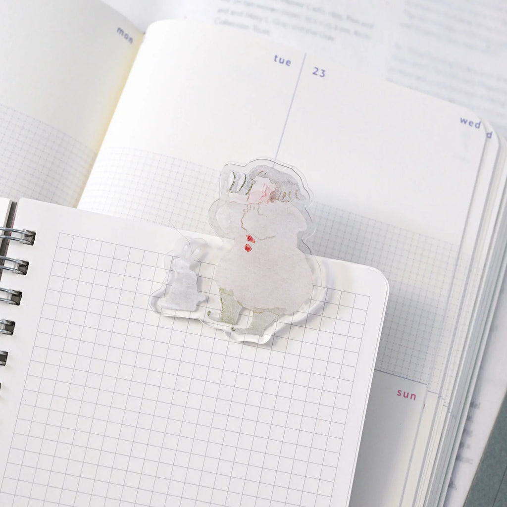 Telescope Journaling Clip by Dodolulu — clear acrylic sleepy-character clip on grid notebooks, for journaling