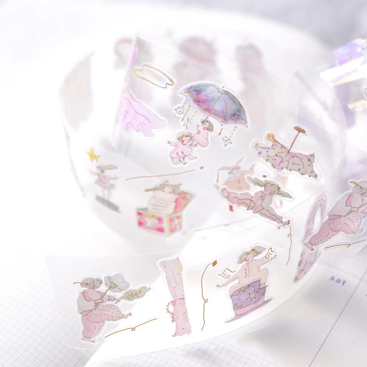As If By Magic .doremi. PET Tape by Dodolulu — unicorn, cherub and umbrella PET deco tape roll, for journaling