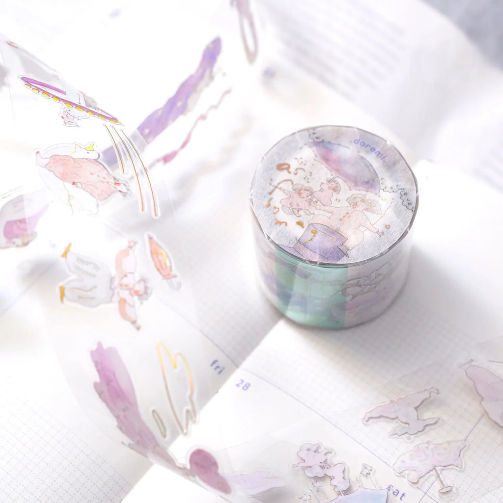As If By Magic .doremi. PET Tape by Dodolulu — pastel gold-foil-accent PET tape roll and sheet, for journaling