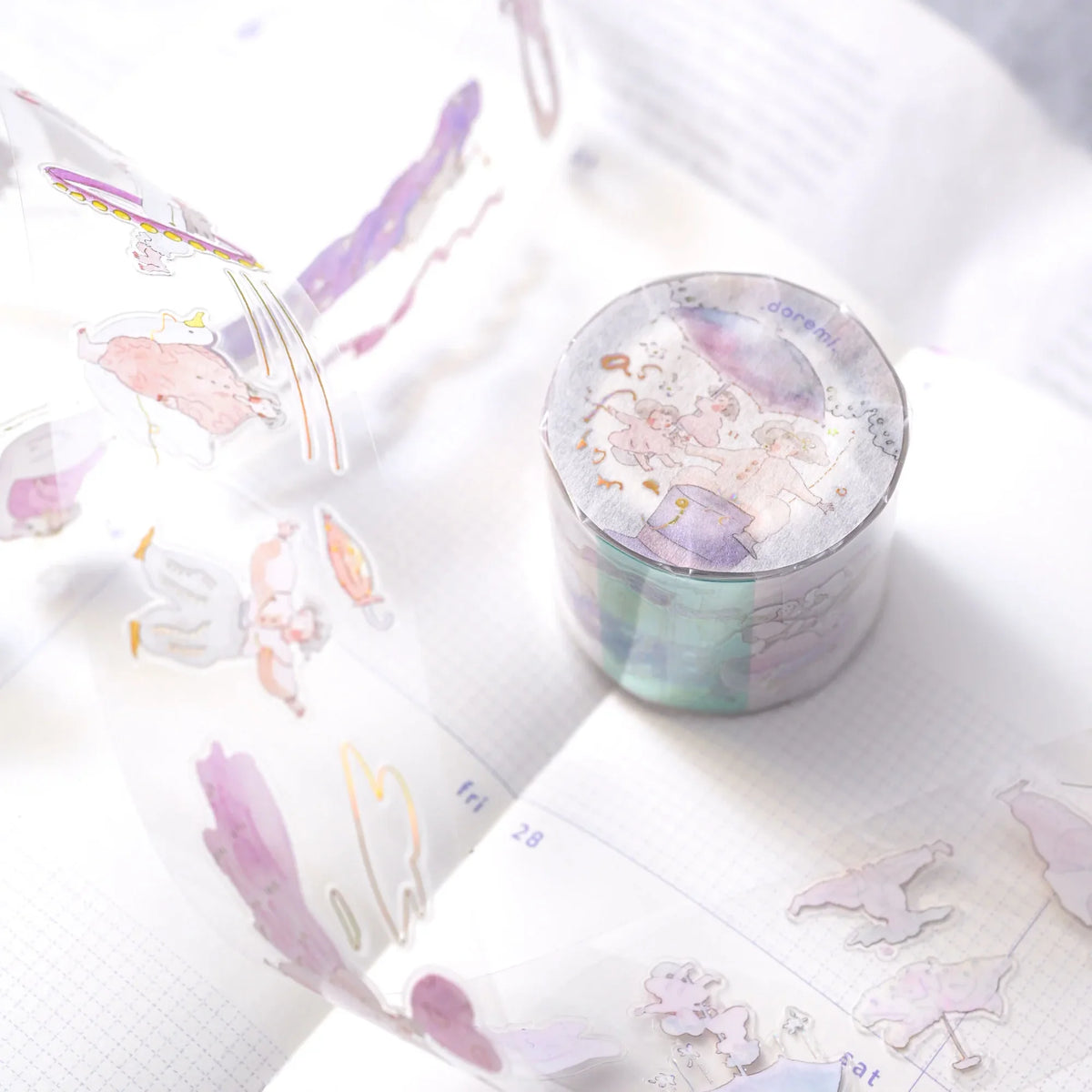 As If By Magic .doremi. PET Tape by Dodolulu — pastel gold-foil-accent PET tape roll and sheet, for journaling