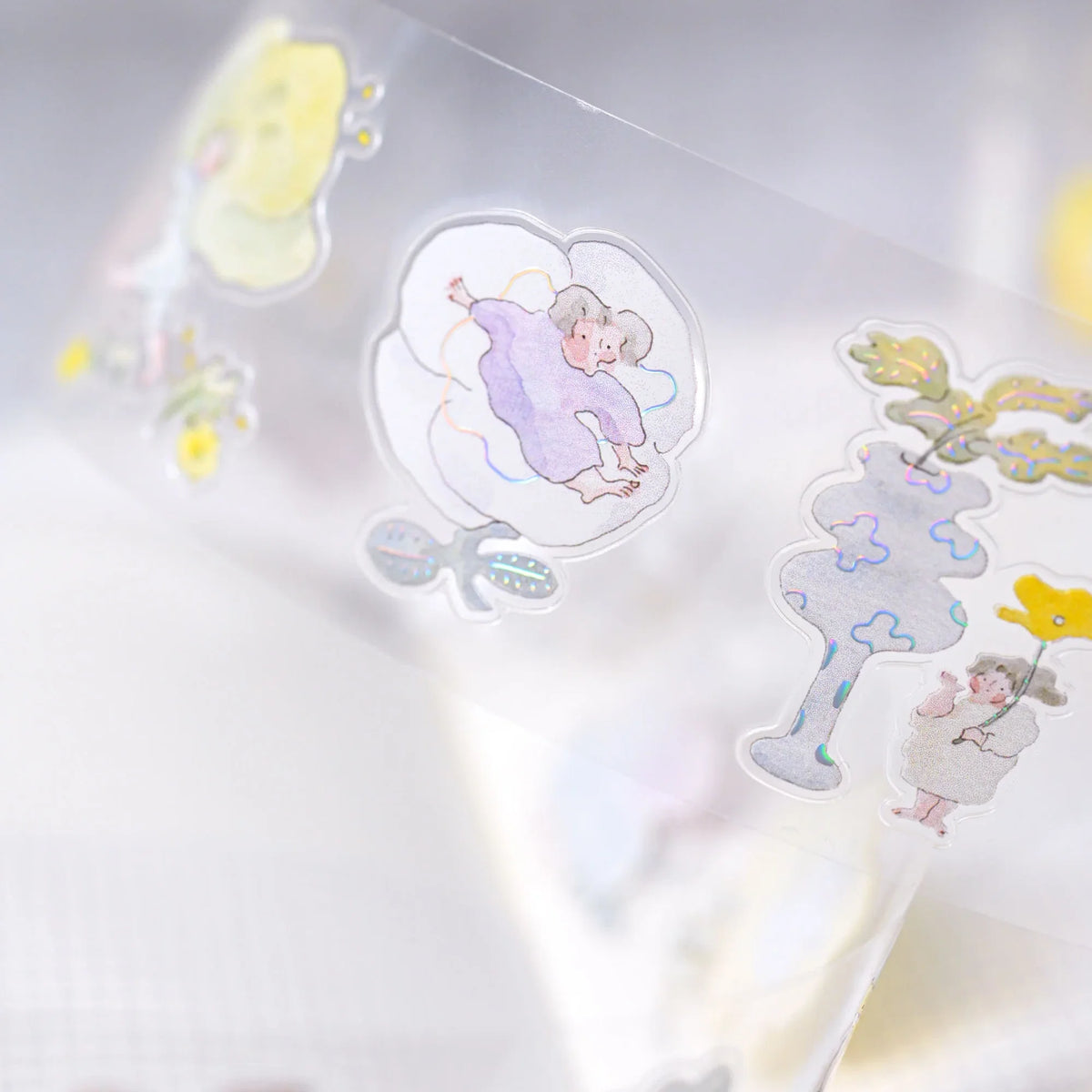 Nestled In Green .doremi. PET Tape by Dodolulu — lavender character and tree PET tape design, for journaling