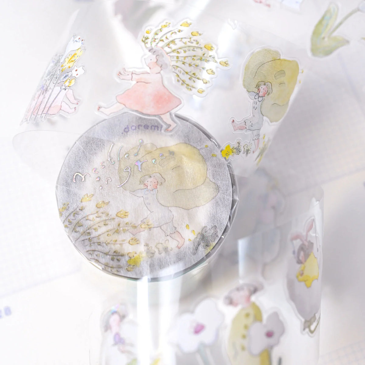 Nestled In Green .doremi. PET Tape by Dodolulu — pastel fairy PET deco tape partly unrolled, for journaling
