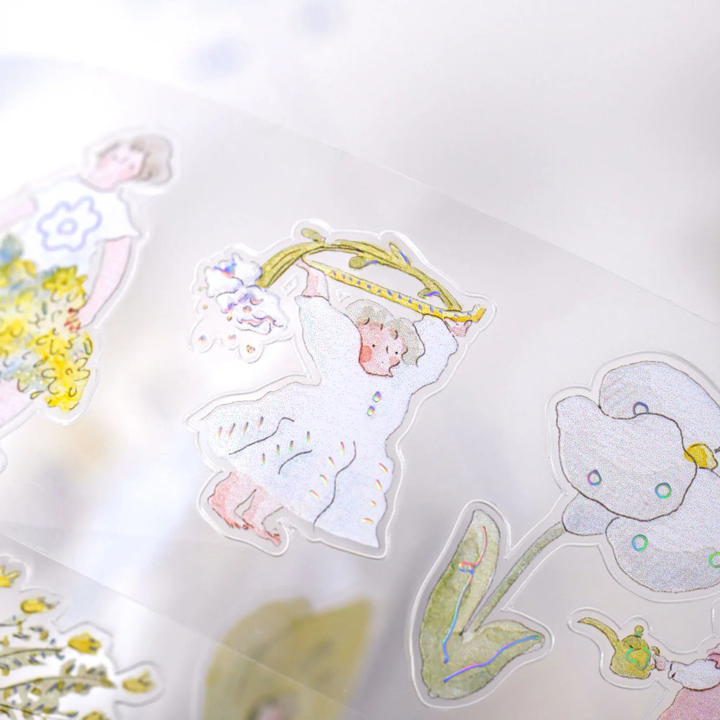 Nestled In Green .doremi. PET Tape by Dodolulu — angel with bow and flowers PET tape design, for journaling