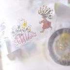 Nestled In Green .doremi. PET Tape by Dodolulu — pastel character-and-floral PET tape close-up, for journaling