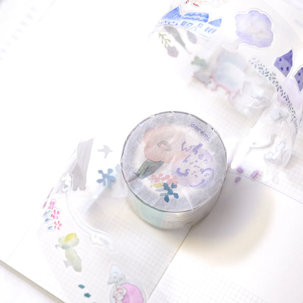 When Birds Sing .doremi. PET Tape by Dodolulu — PET tape roll in its round case, alternate view, for journaling