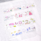 When Birds Sing .doremi. PET Tape by Dodolulu — tiny pastel birds and houses on clear PET deco tape, for journaling
