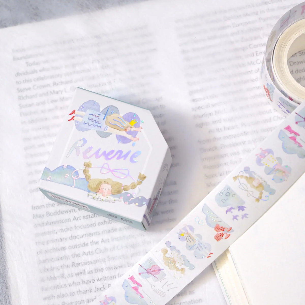 Reverie Foil Washi Label Tape by Dodolulu — pastel fairy washi label tape with its box, for journaling