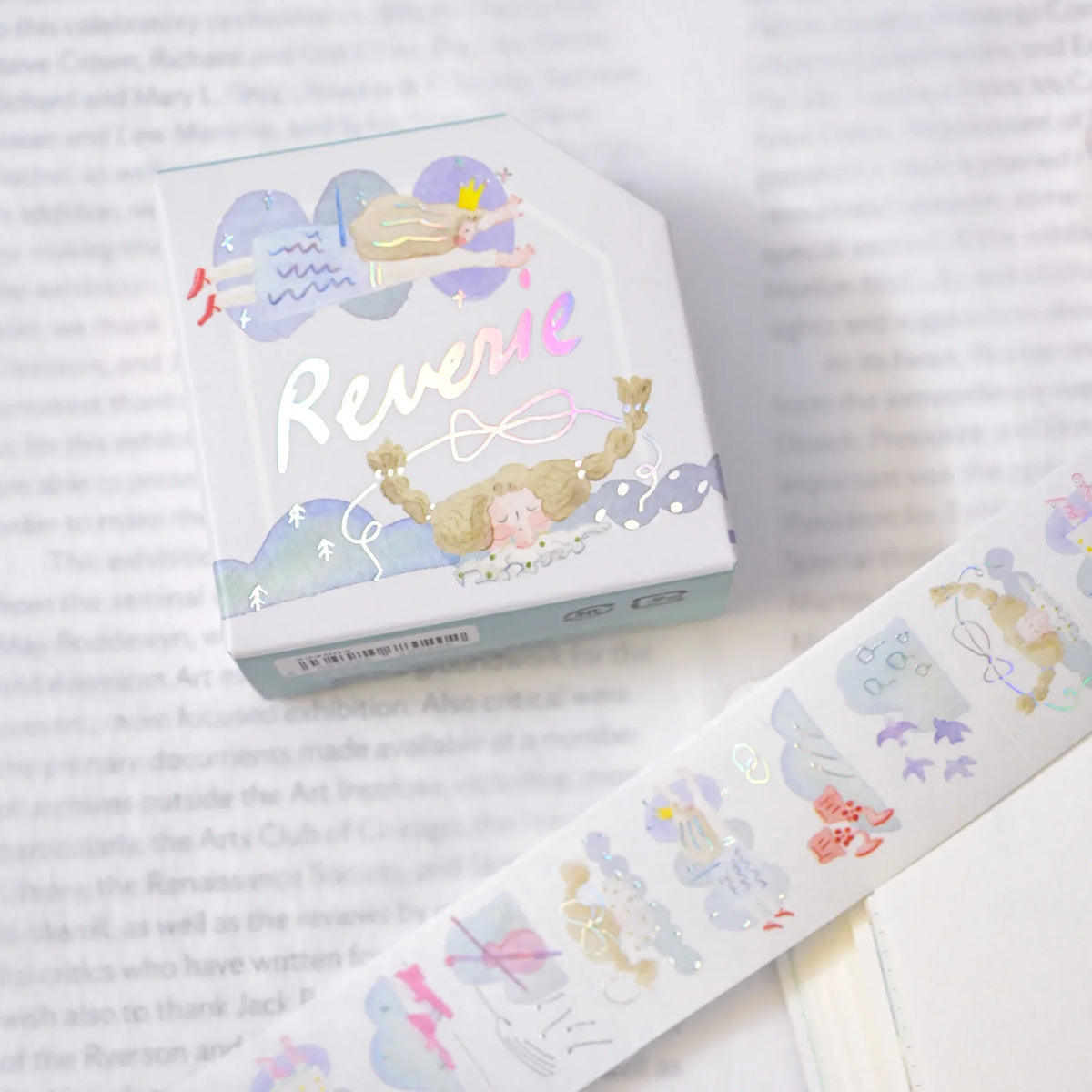 Reverie Foil Washi Label Tape by Dodolulu — mermaid washi label tape roll and box, for journaling
