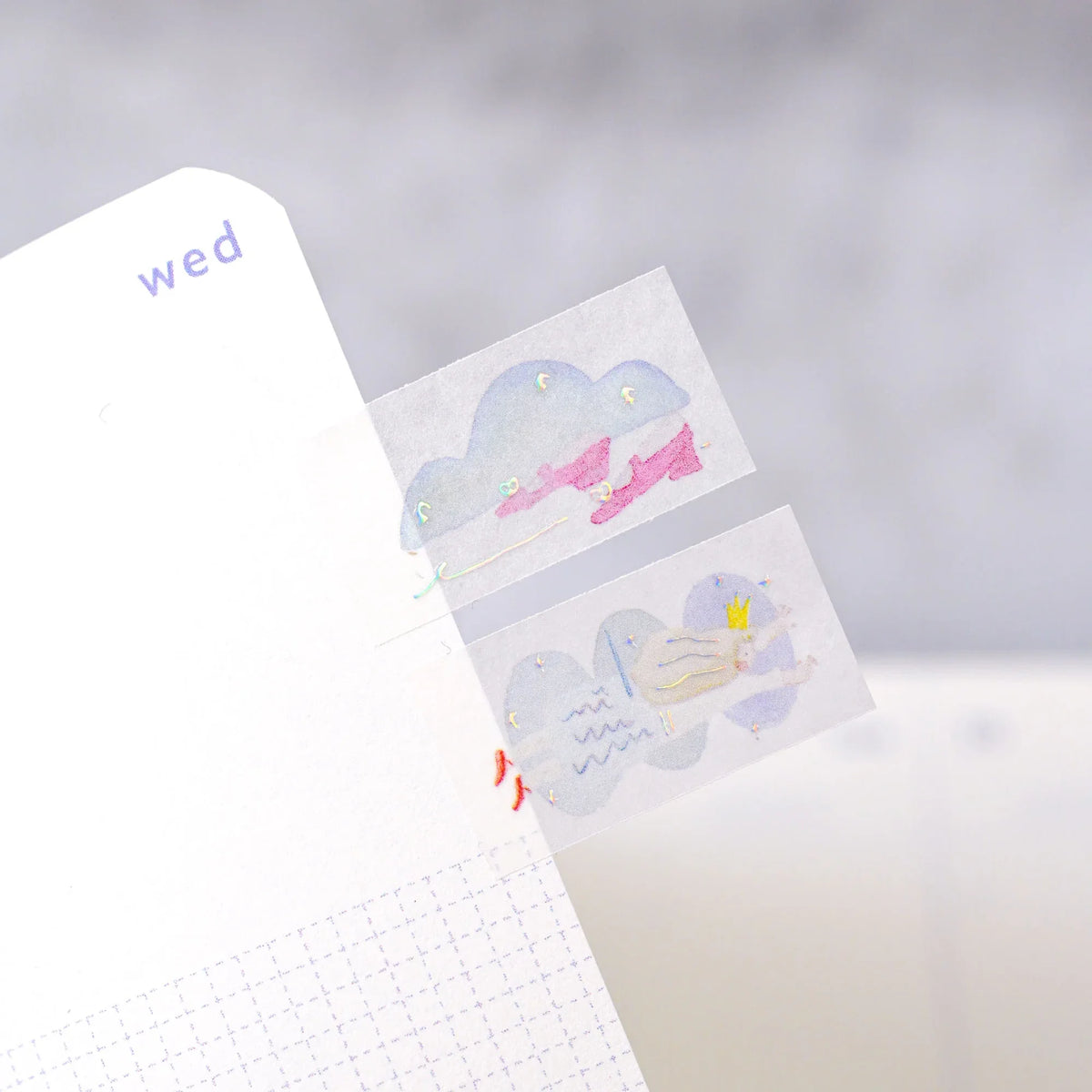 Reverie Foil Washi Label Tape by Dodolulu — pastel cloud washi label tape with foil accents, for journaling