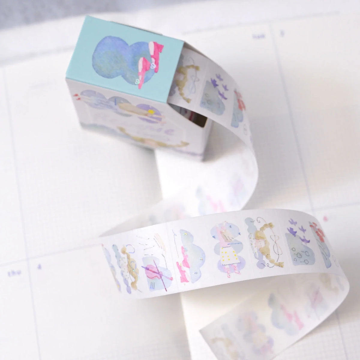 Reverie Foil Washi Label Tape by Dodolulu — pastel animal washi label tape and box, for journaling