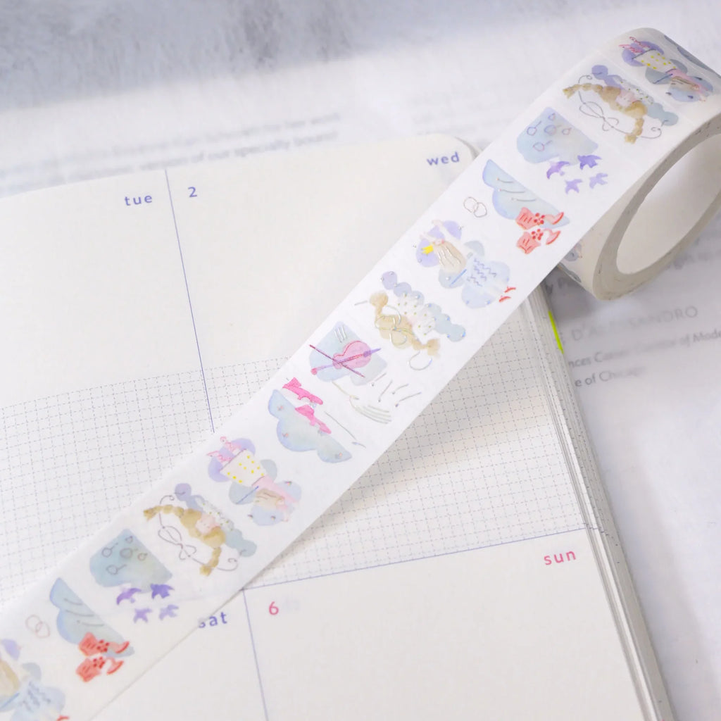 Reverie Foil Washi Label Tape by Dodolulu — pastel washi label tape across a planner, for journaling