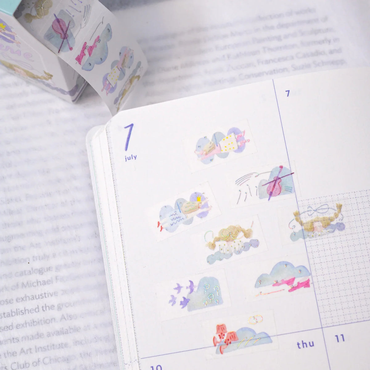 Reverie Foil Washi Label Tape by Dodolulu — cloud-and-bird washi label tape stickers with box, for journaling