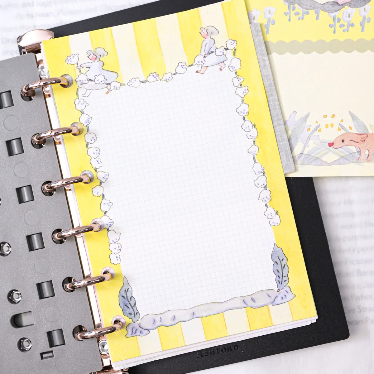 Follow The Bloom M6 Notebook Refills by Dodolulu — bunny-and-cloud bordered grid insert page, for journaling