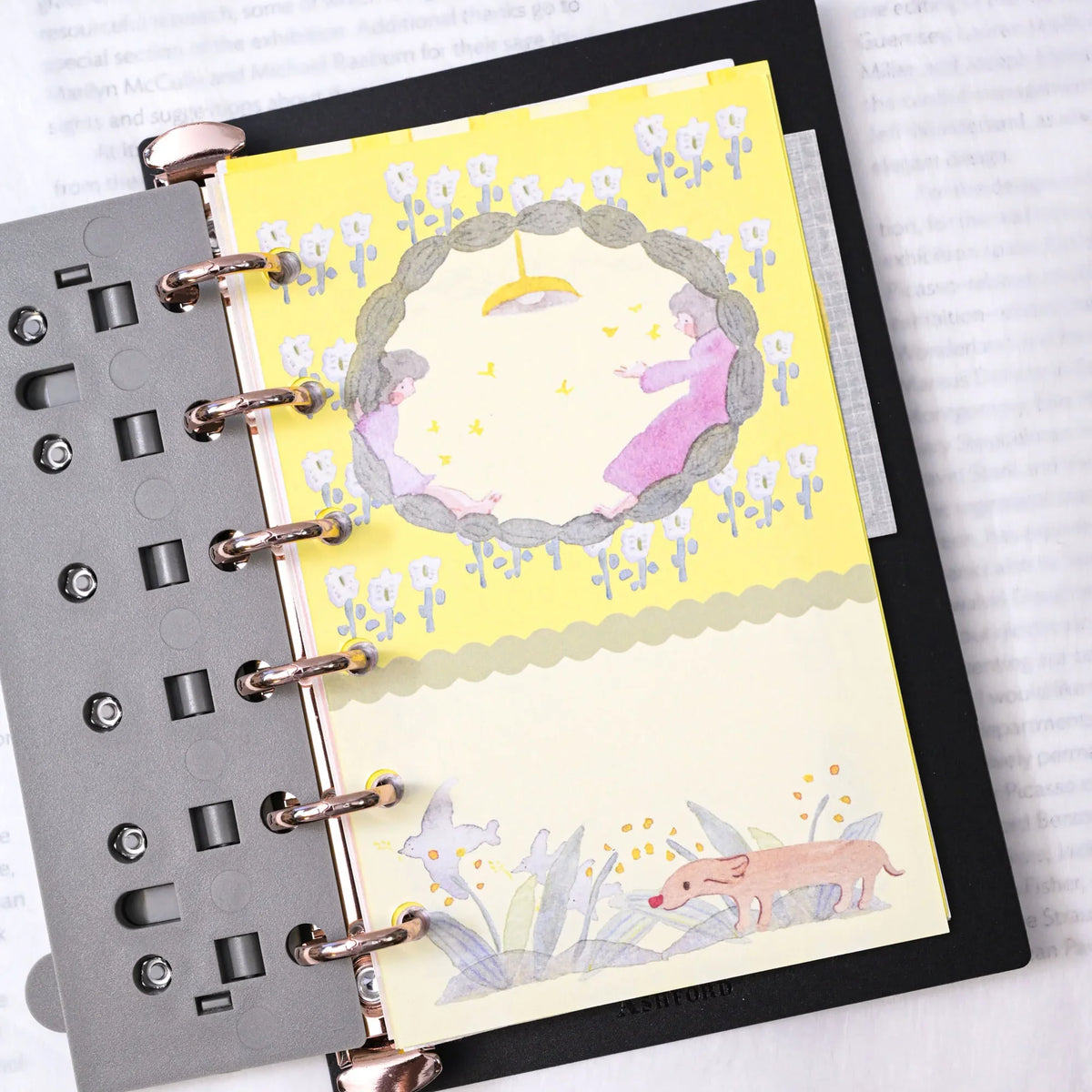 Follow The Bloom M6 Notebook Refills by Dodolulu — yellow floral illustrated inserts in a ring planner, for journaling