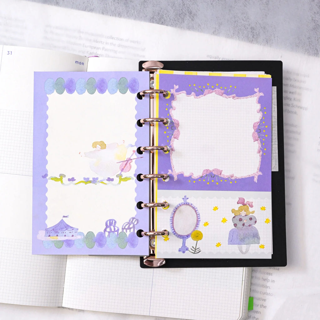 Night Dance M6 Notebook Refills by Dodolulu — lavender cartoon-illustrated planner insert, for journaling