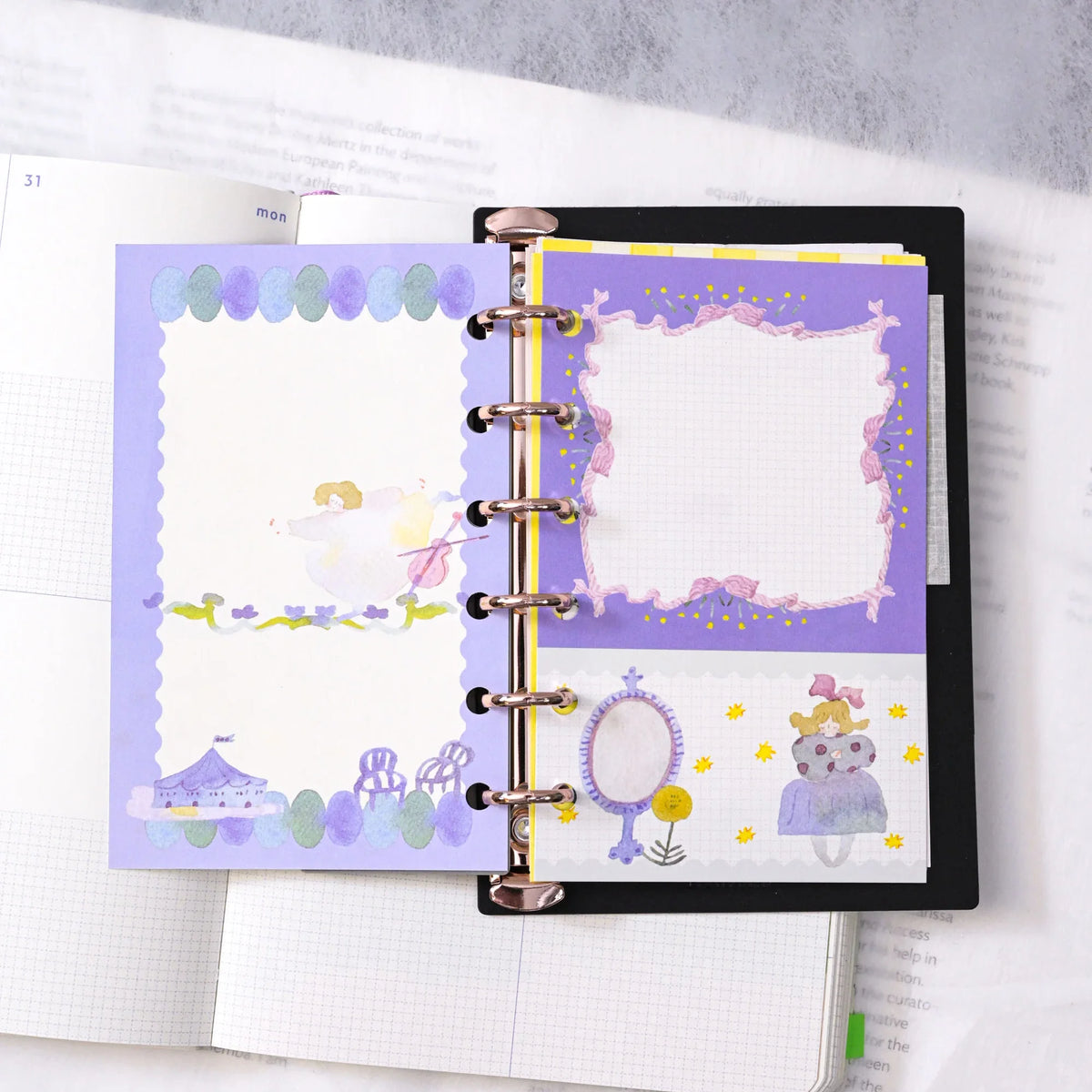 Night Dance M6 Notebook Refills by Dodolulu — lavender cartoon-illustrated planner insert, for journaling