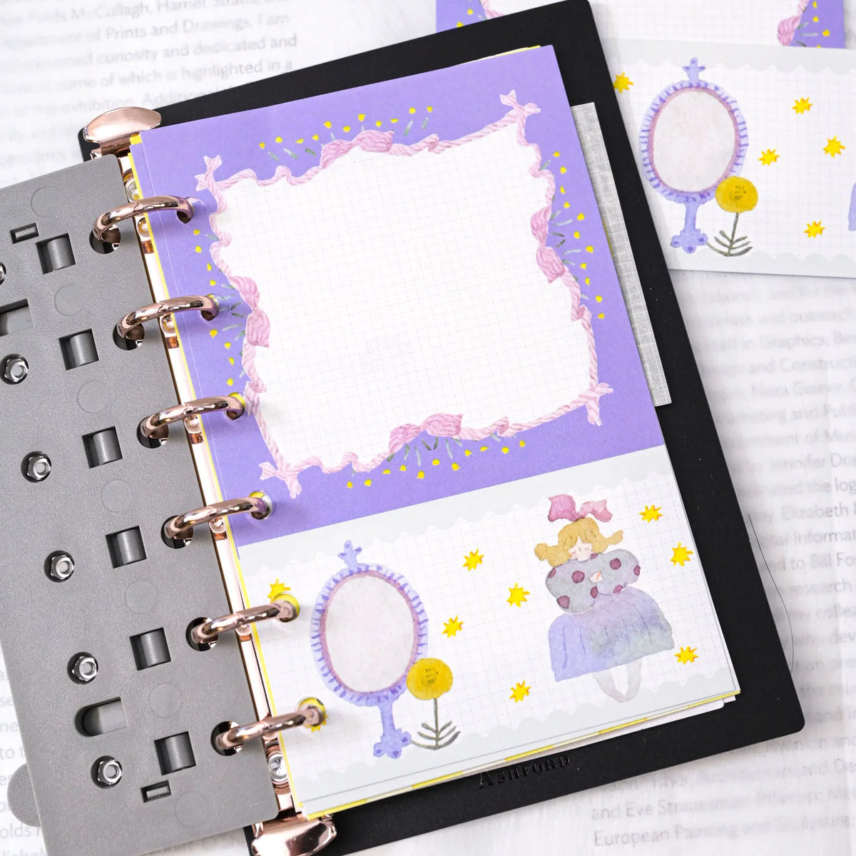 Night Dance M6 Notebook Refills by Dodolulu — lavender insert with photo-frame and character design, for journaling