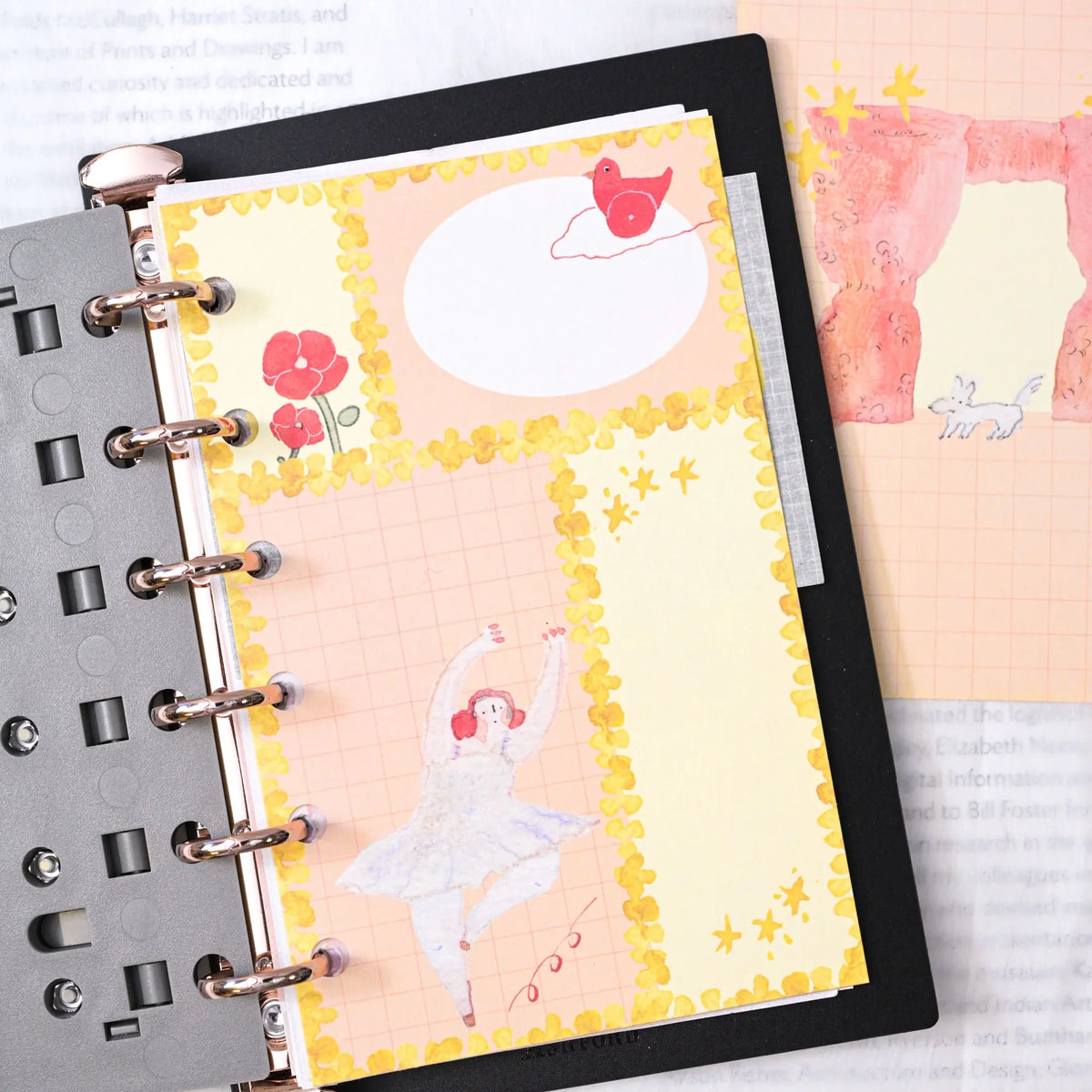 On Stage M6 Notebook Refills by Dodolulu — dancer-and-florals insert in a ring notebook, for journaling