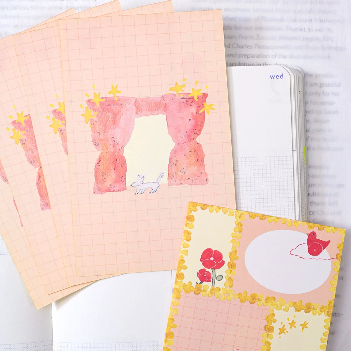 On Stage M6 Notebook Refills by Dodolulu — peach grid notepad inserts with a cat design, for journaling