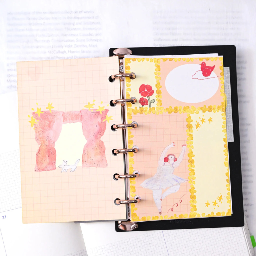 On Stage M6 Notebook Refills by Dodolulu — ballerina-themed inserts in an open ring planner, for journaling