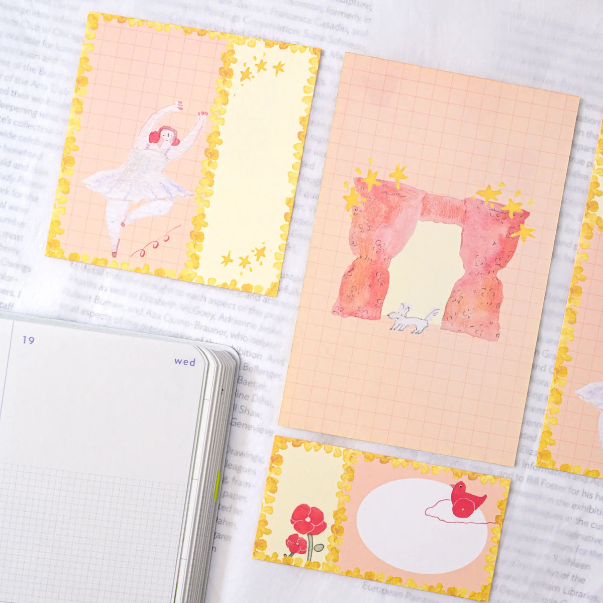 On Stage M6 Notebook Refills by Dodolulu — ballerina-and-curtain pastel insert cards, for journaling