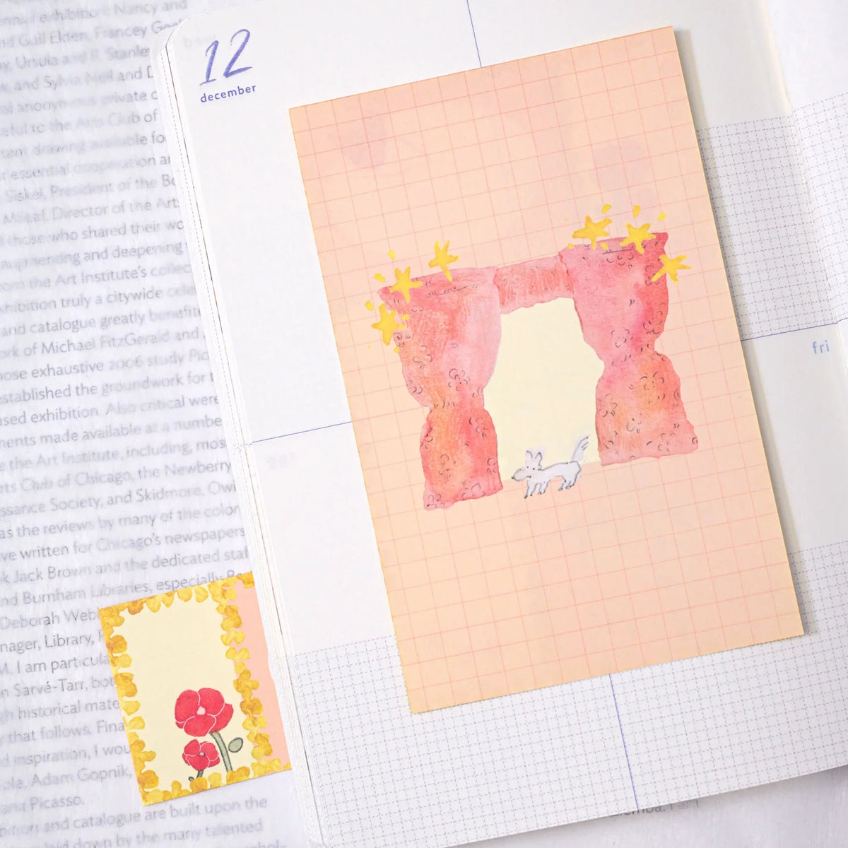 On Stage M6 Notebook Refills by Dodolulu — archway-and-cat watercolour insert print, for journaling