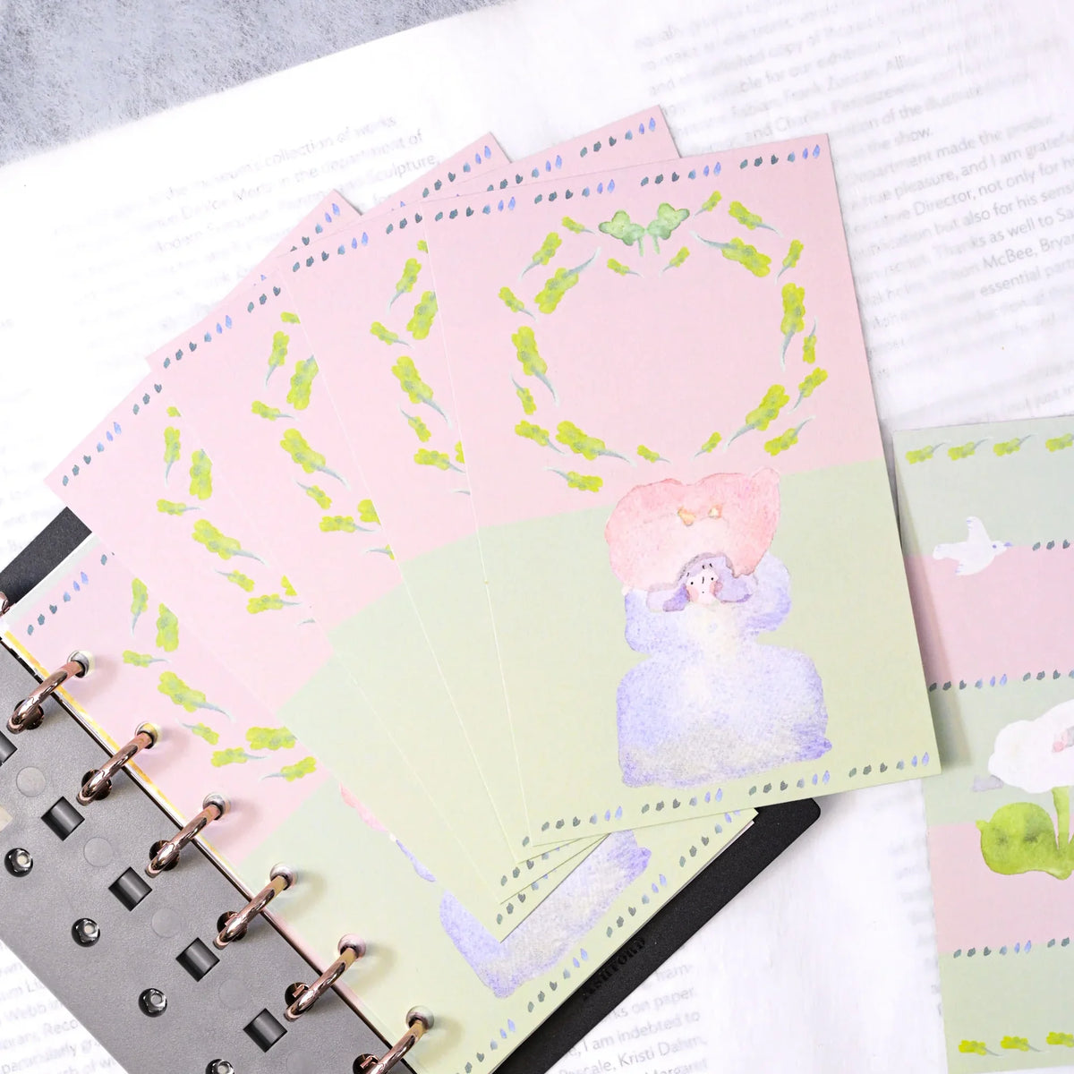 Growing Thoughts M6 Notebook Refills by Dodolulu — stack of pink-and-mint illustrated inserts, for journaling